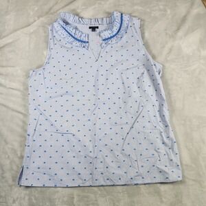 Talbots Top Size Large Blue Sleeveless Swiss Polka Dot Shirt